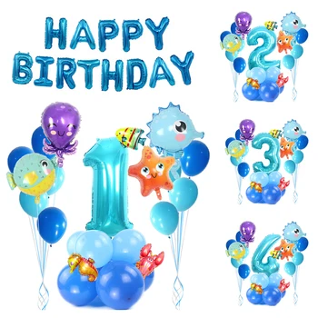 1-9 година момче рожден ден балон под морето тематични рожден ден декорации за деца момиче океан подводен свят декорация