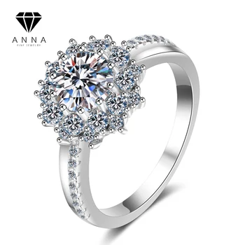 Flower 1 CT високо въглероден диамантен пръстен за жени 100% 925 стерлинги сребро платинено покритие сватба фини бижута годишнина подарък