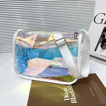 Лазерна прозрачна чанта за рамо дамска PVC прозрачна плътен цвят пратеник чанта за жени водоустойчив гърдите пакет чанта и чанта