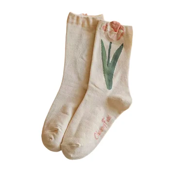  лале цвете високи чорапи меки удобни флорални модел памучни чорапи подарък за рожден ден Нова година