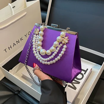 Луксозна лилава найлонова чанта за кръстосано тяло за жени 2023 Марка дизайнер мода парти чанта чанта тенденция верига съединители телефон чанта дама