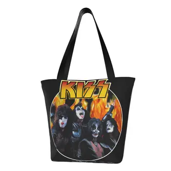 Rock Music Kiss Band Fire Design Shoulder Bag Capacity Merch For Unisex Trend Handbags