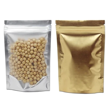 100Pcs/Lot Gold алуминиево фолио Прозрачен хранителен пакет чанта Сушени плодове Ядки Закуски Чай Фъстъци Бонбони Stand Up Zip Lock за многократна употреба