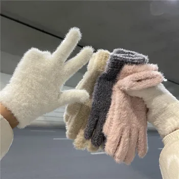 Мода зимна норка кадифе пет пръста ръкавици плюшени топли студено доказателство ръкавици жени на открито колоездене плътен цвят Wistiti ръкавици