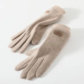Нови вълнени ръкавици за жени есен и зима с руно удебелена топла корейска версия на просто колоездене ветроустойчиво шофиране докосване