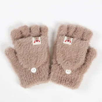 Зимни топли ръкавици без пръсти момичета пухкави имитация норка половин пръст ръкавици есен зима ръка топло плетене ръкавици подаръци
