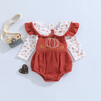 Baby Girl Гащеризон + риза костюм дълъг ръкав кленов лист печат върховете + улица Suspender гащеризон