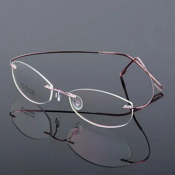 Унисекс без рамки оптични очила рамка човек титаниева сплав ултралек овална рецепта късогледство очила рамки жени UV400