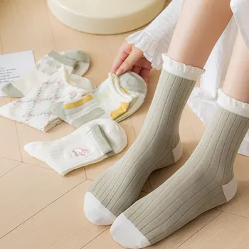Сладки чорапи за жени 2023 Пролет Лято Нова бродерия Чорапи за екипажа Дамски дишащи ежедневни тенденции в японския стил Тънки мрежести чорапи