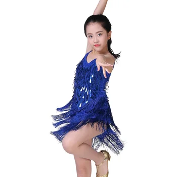 Момичешки пайети пискюл латино рокля танцов костюм искрящи деца балет танго румба танцово облекло 5-18 години