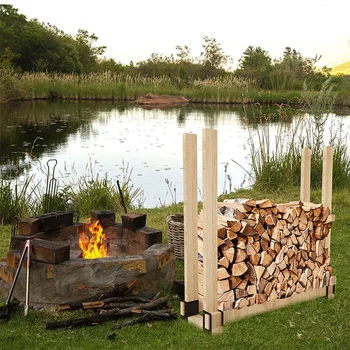 Дърва за огрев Rack Открит огън дърво стелажи Fire Log Holder съхранение Тежкотоварни стомана Firewood Rack Bracket Kit за открито