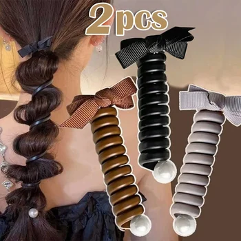 1/2pcs конска опашка лък еластични гумени ленти за жени момичета телефон тел коса връзки линия спирала намотка ленти притежателя аксесоари
