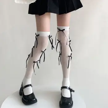 Студентски момичета JK Bow Socks Simple Sweet Lolita Female Hosiery Middle Tube Socks Striped College Style Calf Socks Ballet Style