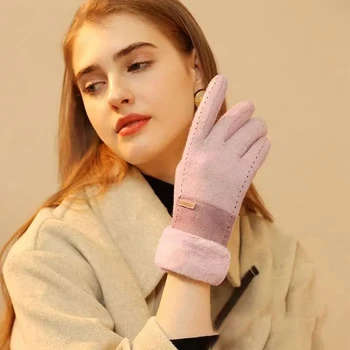 Нови модни ръкавици есен зима сладък космати топли ръкавици пълен пръст ръкавици жени открит спорт женски ръкавици екран