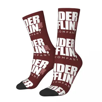Модно лого на Дъндър Мифлин Офис ТВ шоу Футболни чорапи Полиестерни чорапи със средна тръба за унисекс дишащи