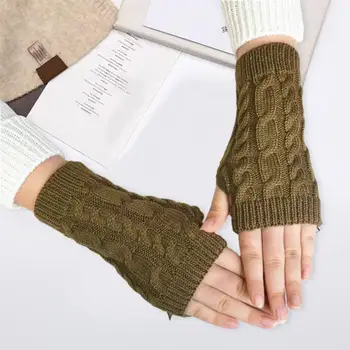 Плътен цвят плетене ръкавици зимни ръкавици жени зимни ръкавици плетене на една кука плетене ръкавици топло половин пръсти еластични против хлъзгане