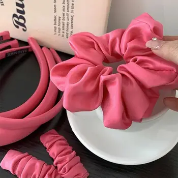 Облечи серия розова копринена сатенена лента за глава Scrunchies щипка за коса огърлица сладък сладък аксесоари за коса