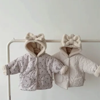 новородено бебе момиче качулка палто памук подплатени яке руно вътре снежен костюм бебе малко дете дебели връхни дрехи зимни бебешки дрехи 3-24M