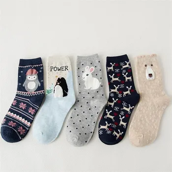 Сладки дамски чорапи Kawaii карикатура животно мечка таралеж лисица пингвин памучни чорапи Harajuku смешно екипажа прилив чорапи коледен подарък