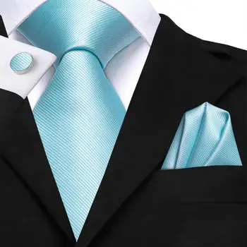 Peacock Blue Solid Silk Wedding Tie For Men Gift Mens Necktie Handky Cufflink Set Fashion Business Party Dropship Hi-Tie Design