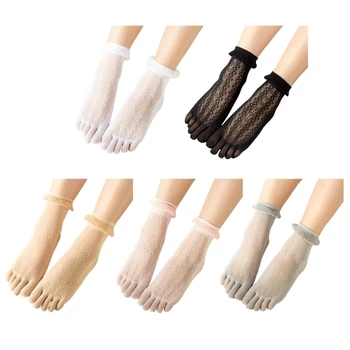 Дамска мода пет пръста дантела чорап сладък кух модел Toe чорап 37JB