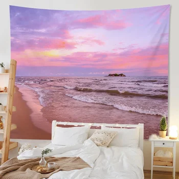 Summer Seaside Sunset Natural Scenery Tapestry Home Aestheticism Decorations Living Room Bedroom Wall Hanging Background Wall