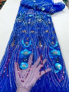 3d цвете дантела плат с пайети високо качество нигерийски парти дантела плат 2023 светло синьо етап костюми плат за дрехи