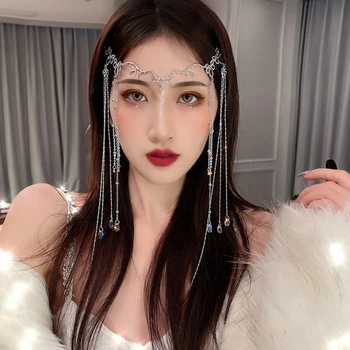 Елегантен блестящ кристал дълъг пискюл прическа водна капка кристал ретро лента за коса за жени китайски стил аксесоари