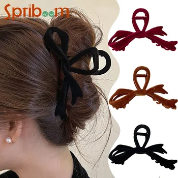 Velvet Bows щипка за коса за жени черен кафяв фиба елегантен големи щипки за коса мода женски аксесоари за коса момичета подарък