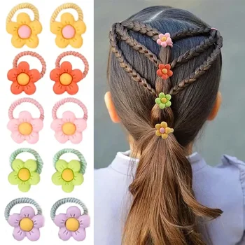 ncmama 10Pcs / Set цветни карикатура цвете малки еластични ленти за коса за момичета конска опашка задръжте сладък каучук лента деца аксесоари за коса