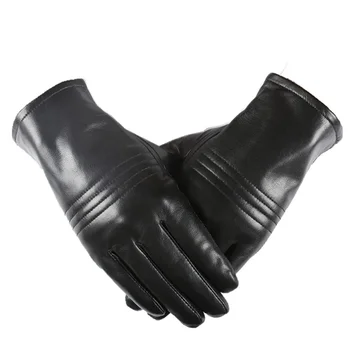 GOURS Зимни истински кожени ръкавици Мъжки черен истински козя кожа сензорен екран ръкавица руно облицована топло меко шофиране мода нов GSM029