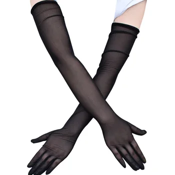 55cm дантела тънки черни прозрачни дълги ръкавици меки дишаща твърда мрежа прежда жени мъж изпълнение Хелоуин парти еластичност