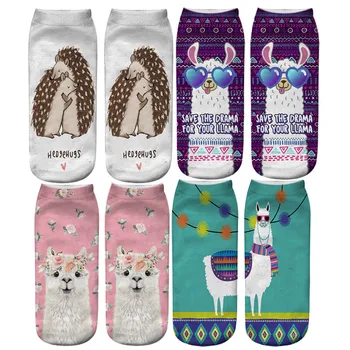 Сърдечни очи Лама Нови горещи жени трикотаж печат чорапи момиче смешно Meias ниско нарязани глезена калцетини Коледа щастлив подарък чорапи