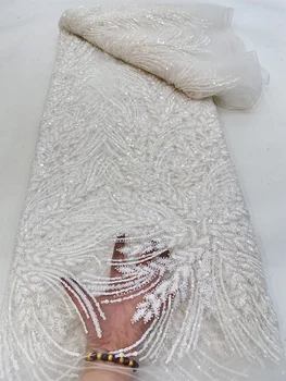 африкански дантелен плат високо качество 2023 сватба луксозни нигерийски пайети мъниста дантела плат материал за парти рокля шиене QF0741