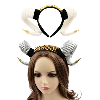 бял сребърен цвят овца бик рог форма косплей рог лента за глава изкуствен вол рог форма карнавал Хелоуин DIY дропшип