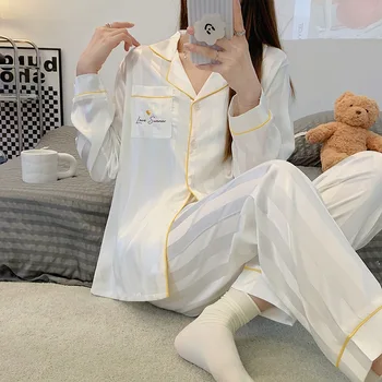 Seding Пижами за жени 2023 Спално облекло Корейски стил дълъг ръкав бутон жилетка случайни панталони мода Дамска пижама Pjs