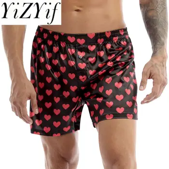 Мъжки копринени сатенени боксерки Love You Valentine Special Pajamas Спално облекло Lounge бельо Лятно дъно за Свети Валентин