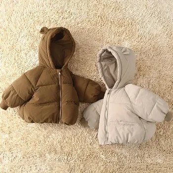 2023 Ново бебешко палто Зимни сгъстени якета Момичета Момчета Плюшени топли връхни дрехи Детски твърд памучен сноукостюм с качулка Parkas