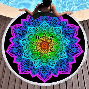 Mandala Кръгли плажни кърпи Летни геометрични дебели кърпи за баня 150cm Circle Beach Swim Yoga Mat Cover Up Serviette de Plage