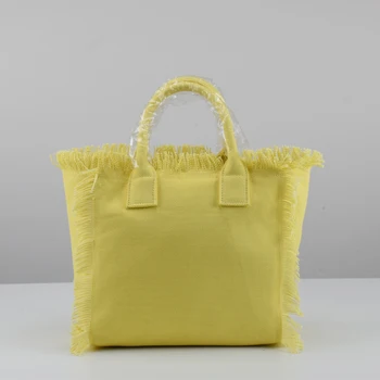 Лято Нов свеж жълт малък памук платно чанти пискюл дамски чанти плажни чанти моден дизайн дамски чанти