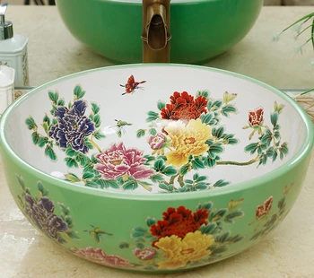 висок клас мода луксозен китайски керамични издълбани баня кръг междуплатформена мивка домакинство минималистичен изкуство мивка