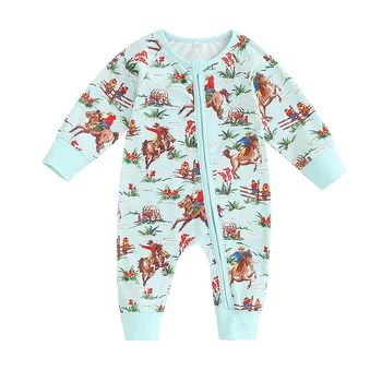 Baby Fall Jumpsuits Western дълъг ръкав каубой пинта цип нагоре ританки новородено облекло