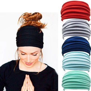 Multi цветове жени нехлъзгащи еластични гънки йога лента за коса мода широк спортен лента за глава бягане аксесоари участък коса лента