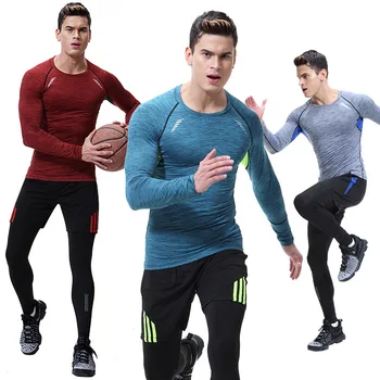 2021 3бр / комплекти Мъжки комплект за бягане Компресионен костюм Pro Gym Джогинг Фитнес чорапогащи Спортно облекло Еластичен баскетболен анцуг за мъже