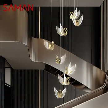 SAMAN Nordic Creative Swan висулка светлина стълби полилей висящи съвременни тела за дома трапезария