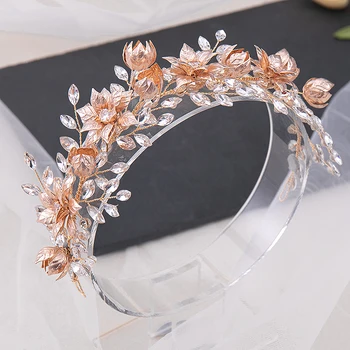 Нови луксозни ленти за глава с цветни пъпки кристал кристал ръчно изработени сватбени аксесоари за коса принцеса жени ленти за коса бижута конкурс