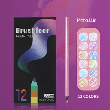 12 Цветни метални цветни моливи Рисуване Скициране Комплект за оцветяване Цветни моливи Brutfuner Професия Художествени консумативи за художник