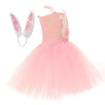 Великденски заек костюм детски карикатура Великден топка рокля рокли заек ухо лента за глава розова пола Великден костюм парти облекло за момичета