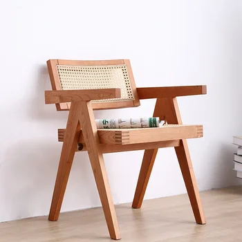 Ретро холни столове Мебели за дома Японски ратан древен стол за хранене Simple Armchair Nordic Home Stay Single Sofa Chair