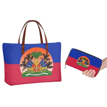 FORUDESIGNS Дамска чанта с цип портфейл дълга секция Хаити флаг дизайн мода комбо чанта просто пътуване до работното мястоTeen момичета чанта